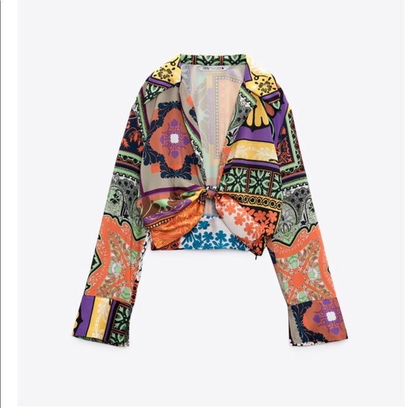 NWT Zara 2 Piece Cropped Printed Blouse and Knotted Skirt Set - Picture 7 of 16
